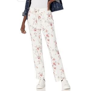 New PAIGE Scheri Straight Leg Sweatpants Women’s L Diamond Terry Ivory Floral Pr